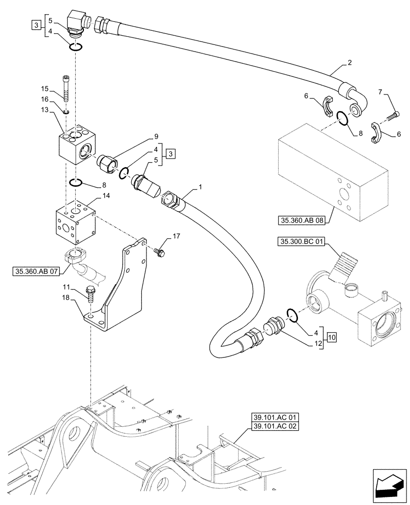 Схема запчастей Case CX490D LC - (35.360.AB[06]) - VAR - 461868 - HAMMER CIRCUIT, LINES, HIGH FLOW, W/ ELECTRICAL PROPORTIONAL CONTROL (35) - HYDRAULIC SYSTEMS