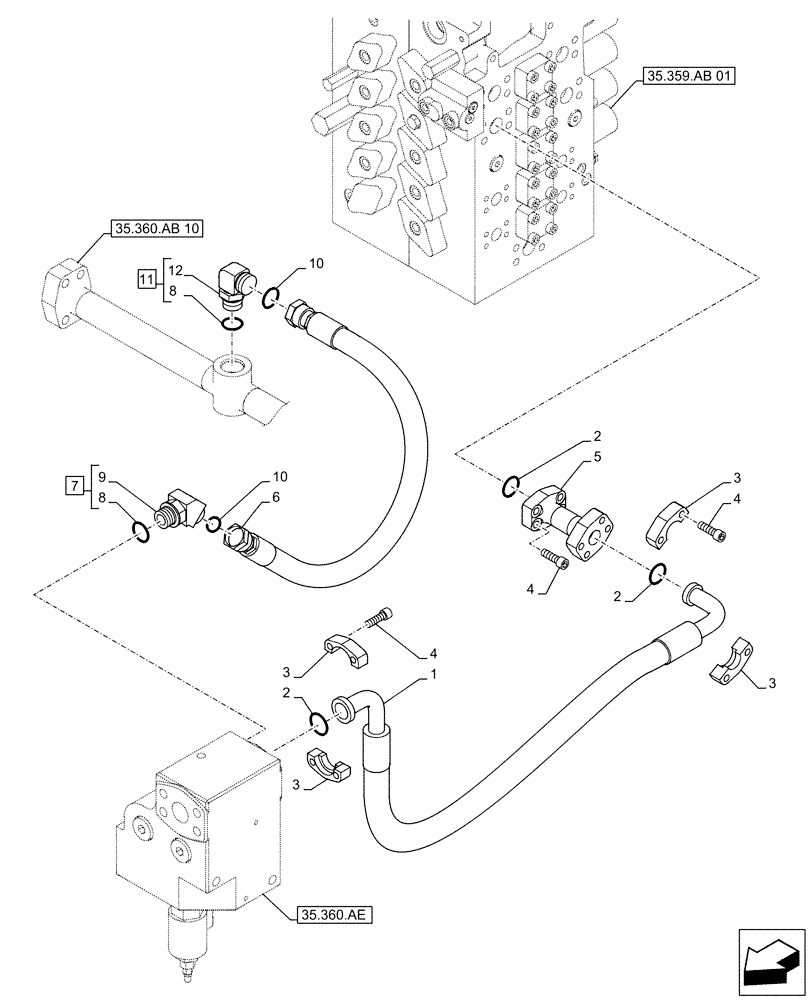 Схема запчастей Case CX500D LC - (35.360.AB[11]) - VAR - 461869 - HAMMER CIRCUIT, LINES, HIGH FLOW, SHEARS, W/ ELECTRICAL PROPORTIONAL CONTROL (35) - HYDRAULIC SYSTEMS