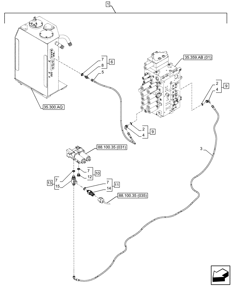 Схема запчастей Case CX300D LC - (88.100.35[034]) - DIA KIT, HAMMER CIRCUIT, W/ ELECTRICAL PROPORTIONAL CONTROL, SOLENOID VALVE, LINE, PRESSURE RELIEF VALVE, SENSOR (88) - ACCESSORIES