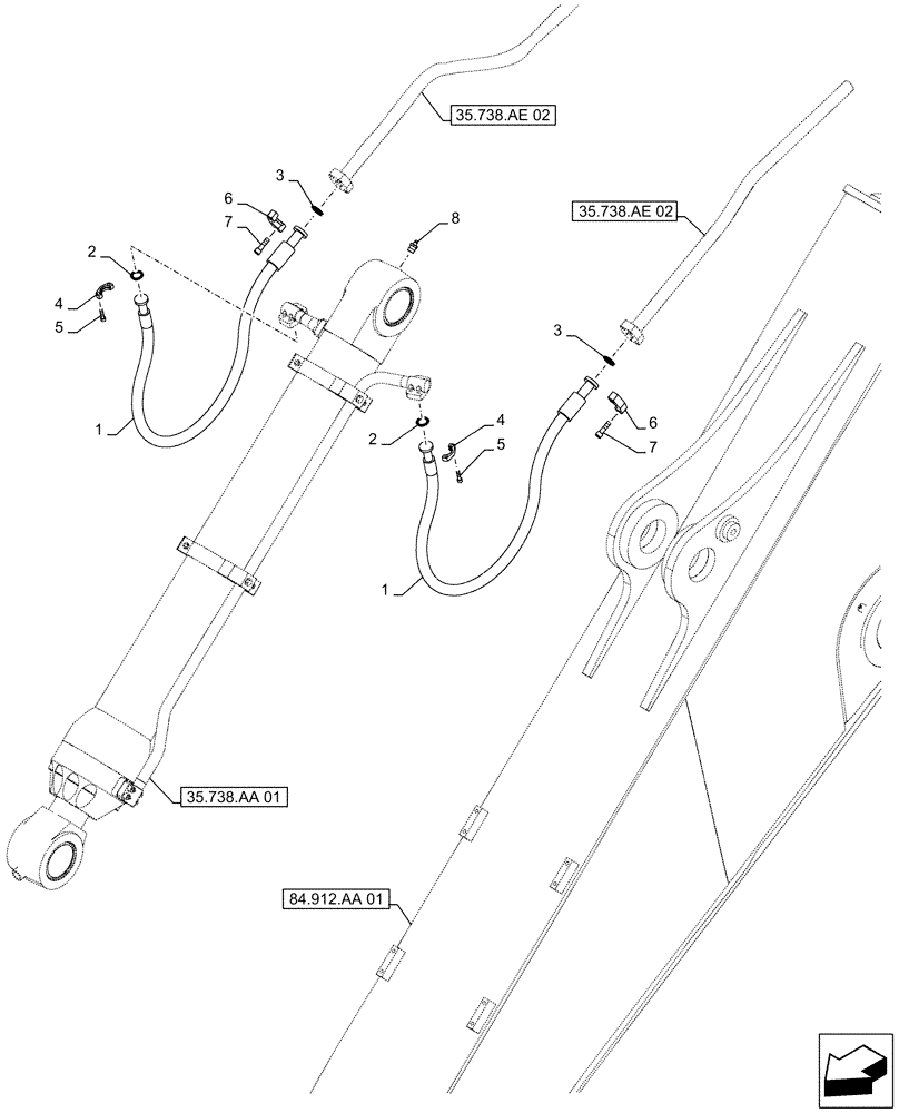 Схема запчастей Case CX490D LC - (35.738.AE[03]) - VAR - 461549 - BUCKET CYLINDER, LINES (ARM L=3.4M) (35) - HYDRAULIC SYSTEMS