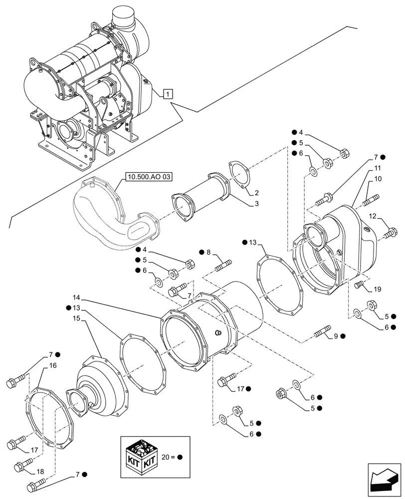 Схема запчастей Case AQ-6UZ1XASS01 - (10.500.AO[04]) - SELECTIVE CATALYTIC REDUCTION, MUFFLER (10) - ENGINE