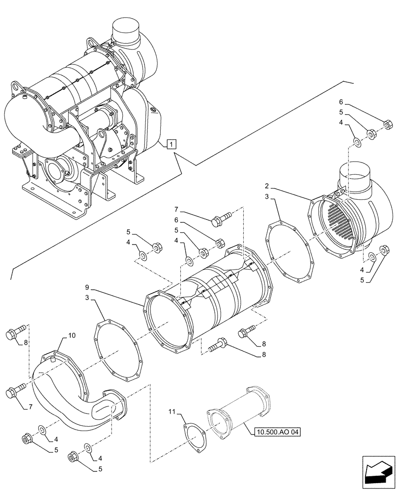 Схема запчастей Case AQ-6UZ1XASS01 - (10.500.AO[03]) - SELECTIVE CATALYTIC REDUCTION, MUFFLER (10) - ENGINE