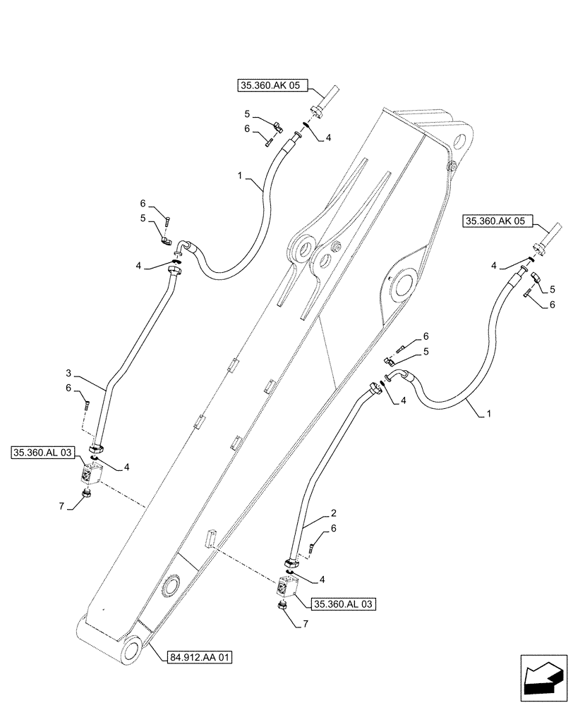 Схема запчастей Case CX490D LC - (35.360.AK[10]) - VAR - 461561, 461865, 461868, 461869, 461871 - ARM, LINES, HAMMER, SHEARS, HIGH FLOW (ARM L = 3.4M) (35) - HYDRAULIC SYSTEMS
