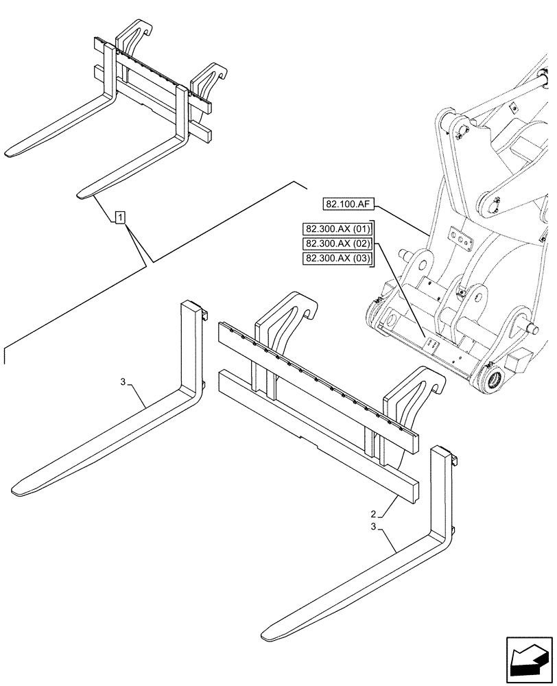 Схема запчастей Case 21F - (89.750.AA[03]) - VAR - 734573 - ATTACHMENT, FORK, TOOL 60-50Z (1200MM) (89) - TOOLS
