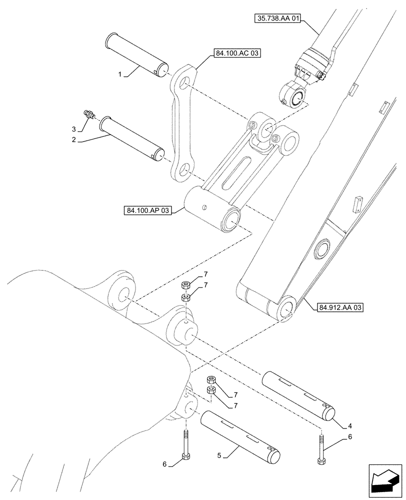 Схема запчастей Case CX500D RTC - (84.100.AQ[04]) - VAR - 461023 - BUCKET, LINK, PIN, W/O HOOK (84) - BOOMS, DIPPERS & BUCKETS