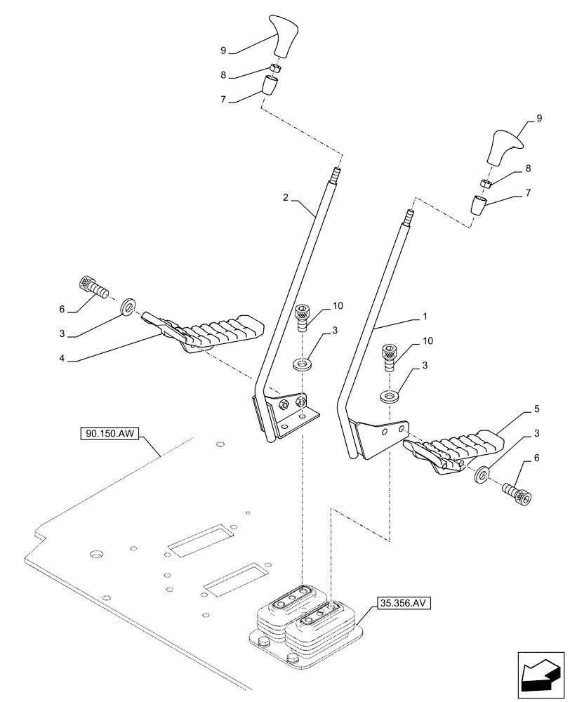 Схема запчастей Case CX500D LC - (35.356.AK[01]) - STD + VAR - 461561, 461571, 461863, 461865, 461868, 461869, 461871 - PEDAL, CONTROL (35) - HYDRAULIC SYSTEMS