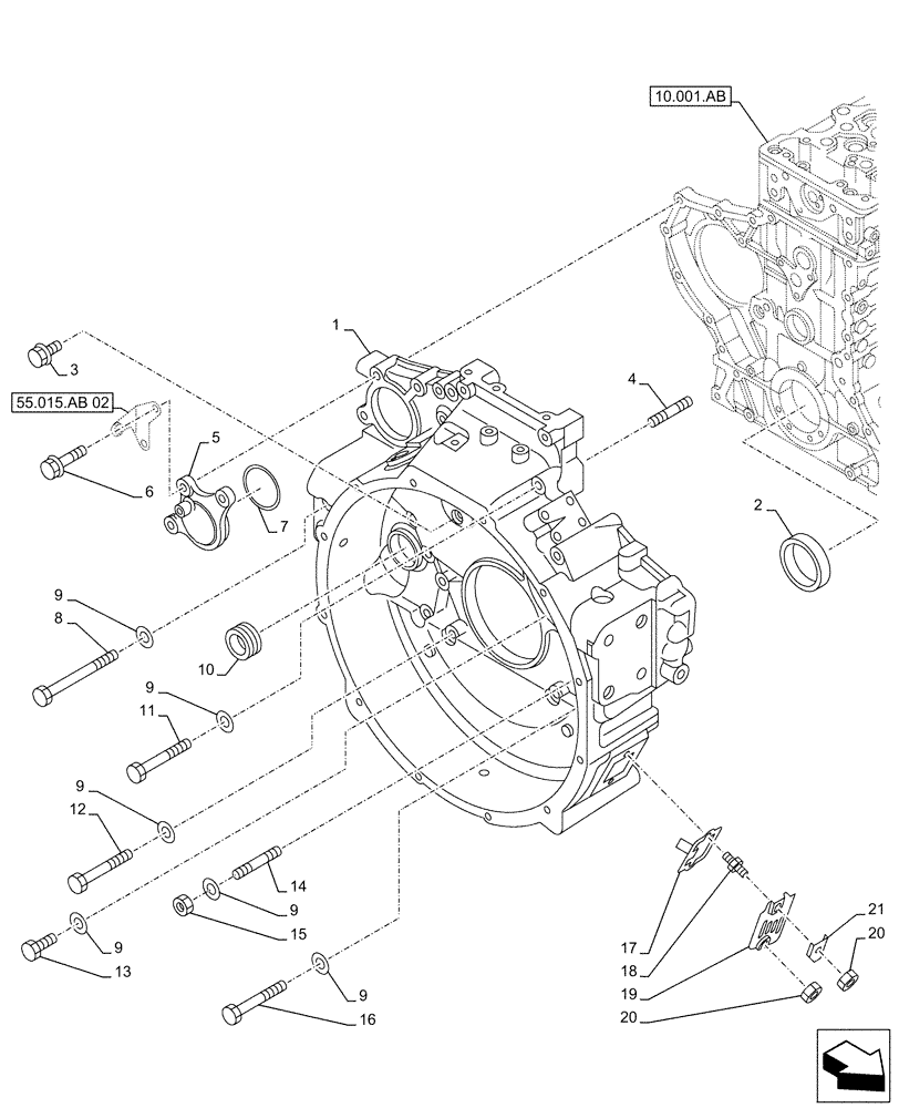 Схема запчастей Case AQ-6UZ1XASS01 - (10.103.AK) - FLYWHEEL, HOUSING (10) - ENGINE