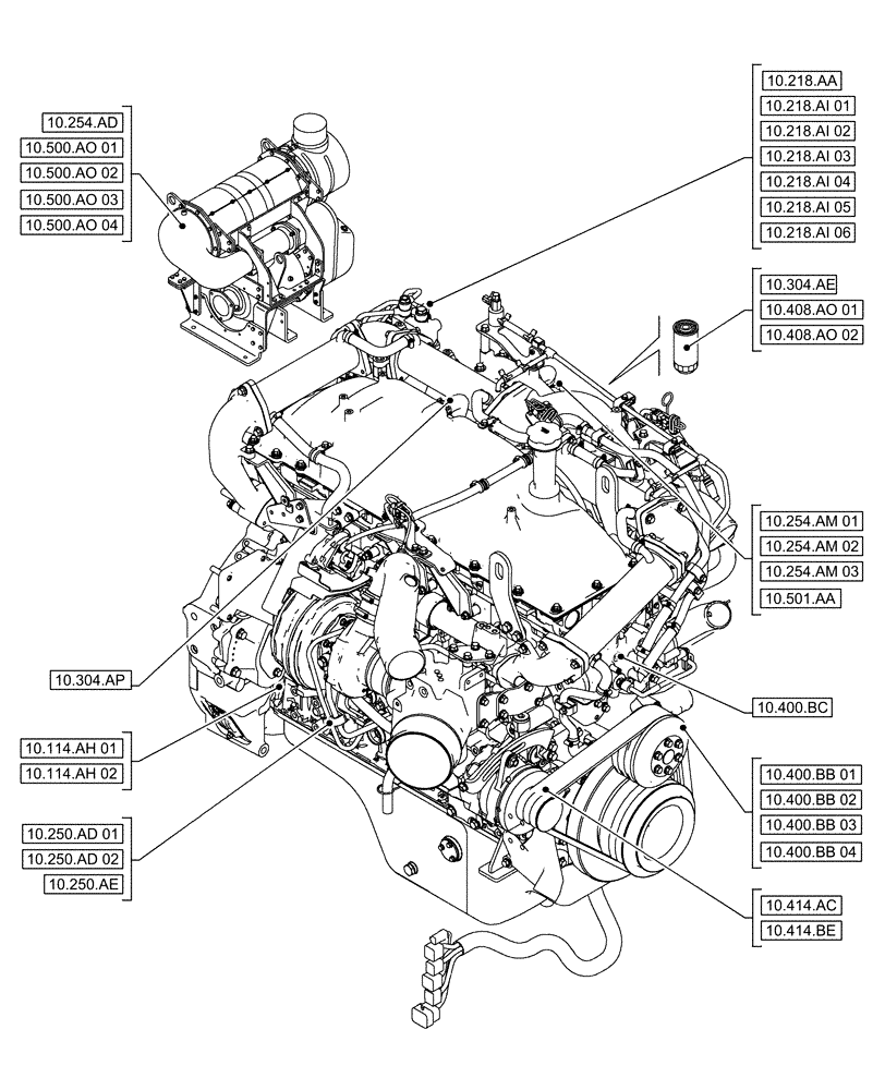 Схема запчастей Case AQ-6UZ1XASS01 - (00.000.10[02]) - PICTORIAL INDEX - ENGINE (00) - GENERAL & PICTORIAL INDEX