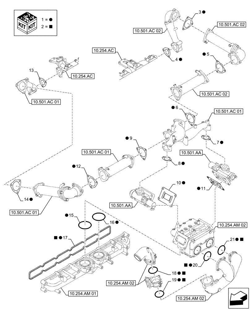 Схема запчастей Case AQ-6UZ1XASS01 - (10.001.AD[02]) - ENGINE, GASKET, SET (10) - ENGINE