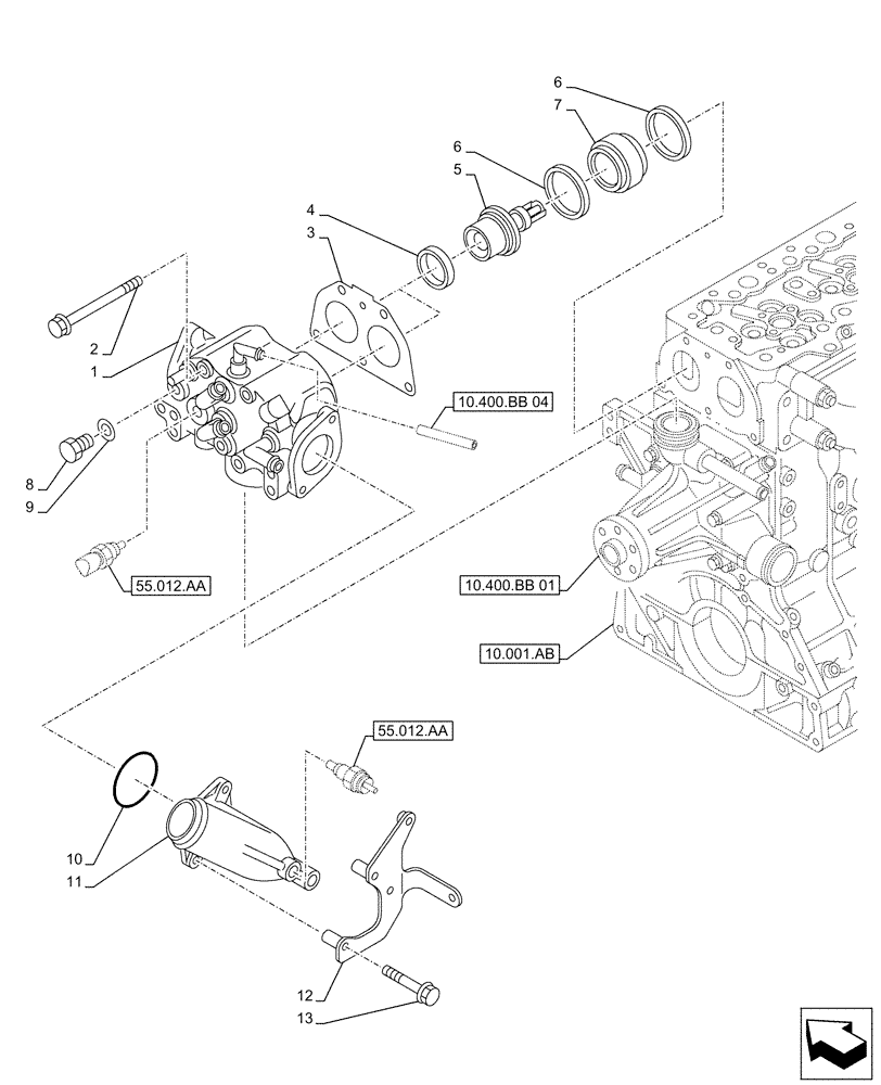 Схема запчастей Case AQ-6UZ1XASS01 - (10.400.BC) - THERMOSTAT (10) - ENGINE