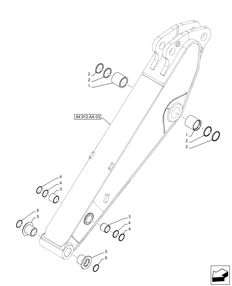 Схема запчастей Case CX490D LC - (84.912.AD[04]) - VAR - 461548 - ARM, HEAVY DUTY , BUSHING (L=2.53M) (84) - BOOMS, DIPPERS & BUCKETS