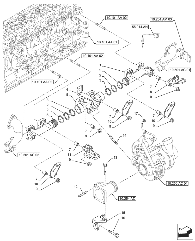 Схема запчастей Case AQ-6UZ1XASS01 - (10.254.AC) - EXHAUST MANIFOLD (10) - ENGINE