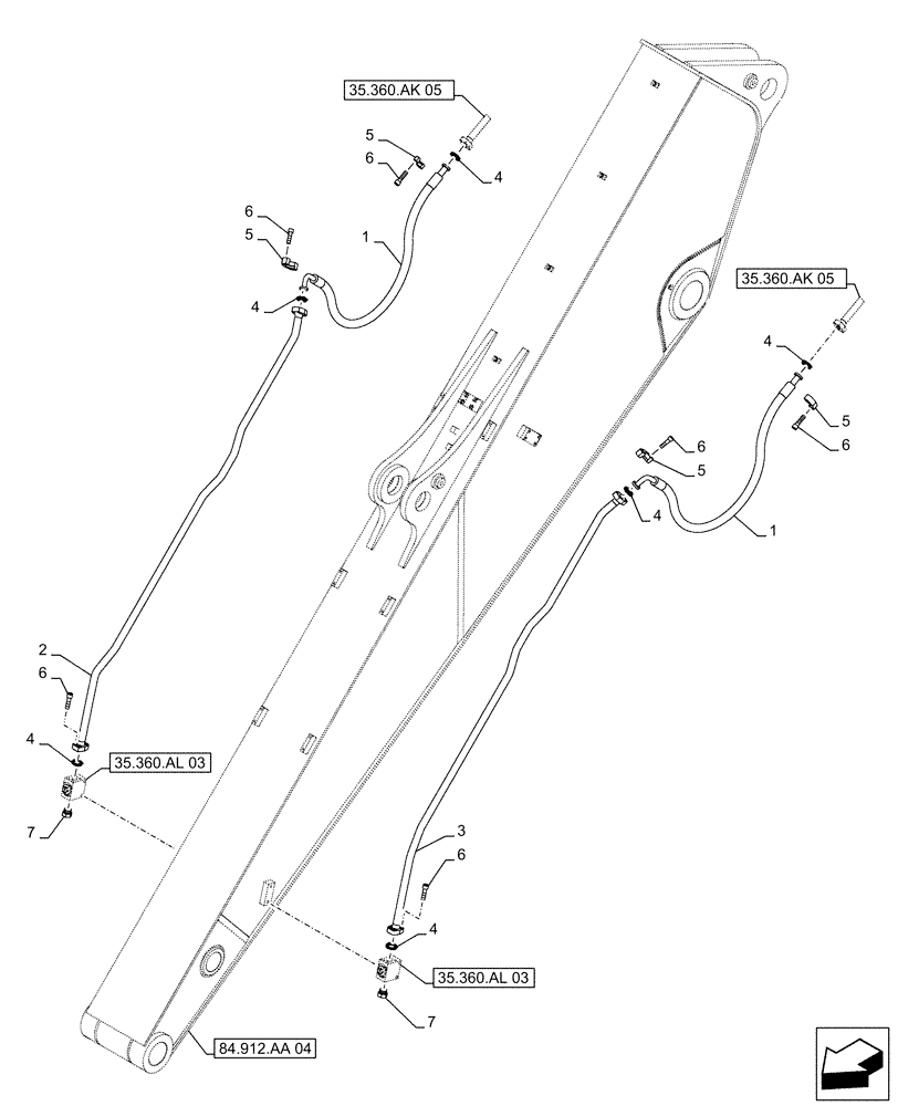 Схема запчастей Case CX490D LC - (35.360.AK[08]) - VAR - 461865, 461868, 461869, 461871 - ARM, LINES, HAMMER, SHEARS, HIGH FLOW (ARM L=4.85M) (35) - HYDRAULIC SYSTEMS