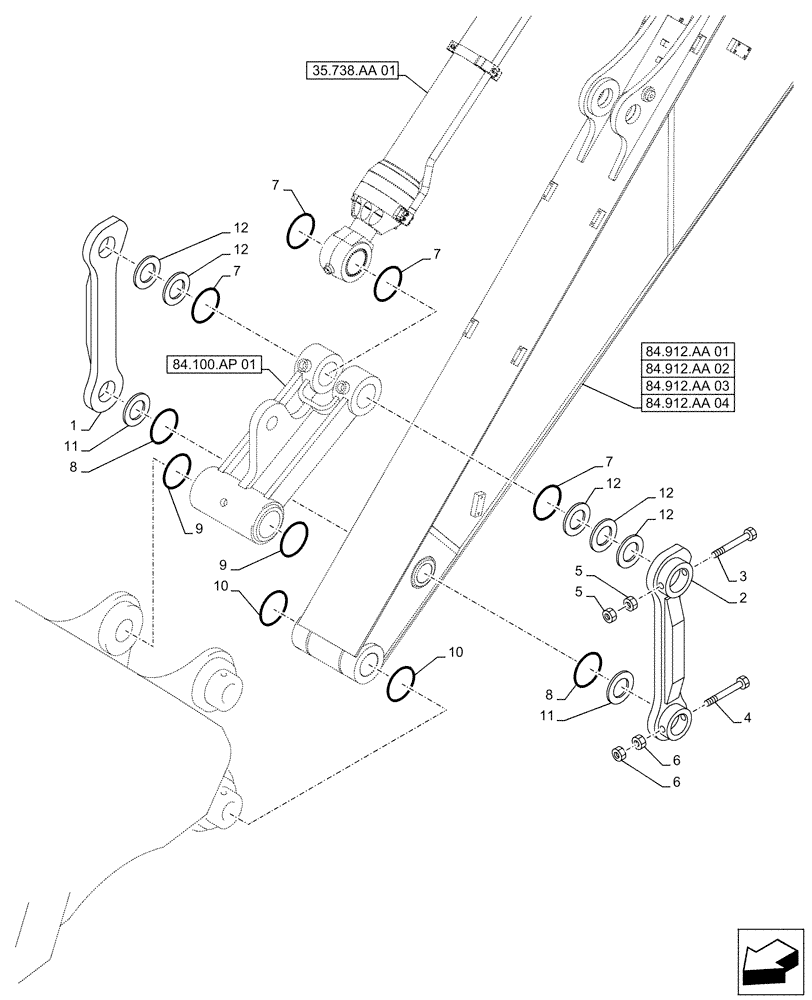 Схема запчастей Case CX500D LC - (84.100.AC[01]) - VAR - 488046 - LINK CONROD, W/ HOOK (84) - BOOMS, DIPPERS & BUCKETS