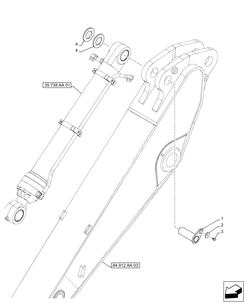 Схема запчастей Case CX500D LC - (84.100.AQ[01]) - VAR - 461572 - BUCKET CYLINDER, PIN (ARM L=2.53M) (84) - BOOMS, DIPPERS & BUCKETS
