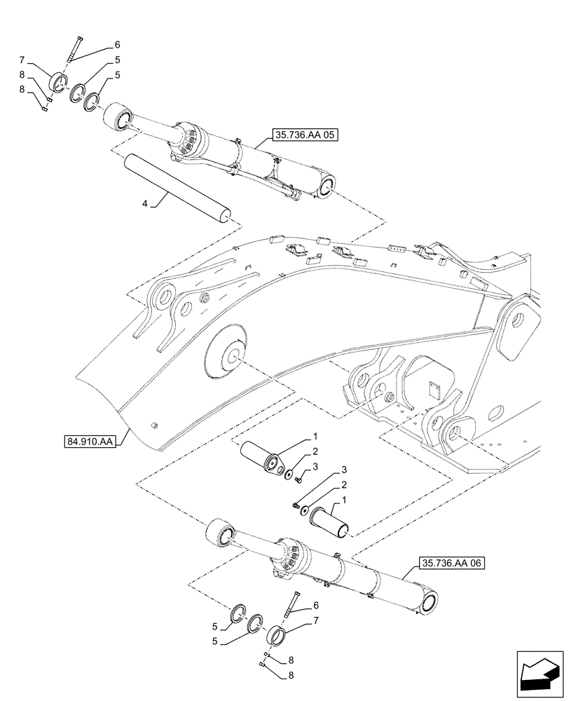 Схема запчастей Case CX500D LC - (84.910.AC[03]) - VAR - 481064 - BOOM, LIFT CYLINDER, PIN, SAFETY VALVE (84) - BOOMS, DIPPERS & BUCKETS
