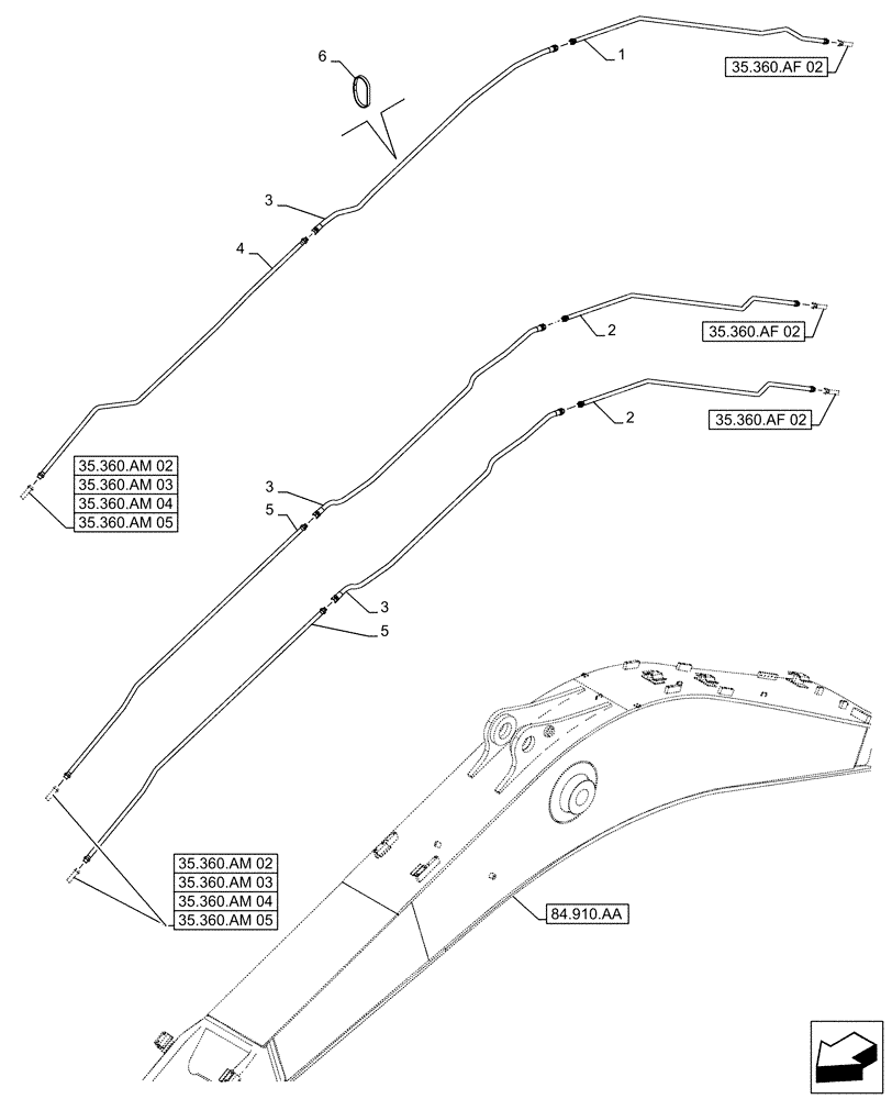 Схема запчастей Case CX490D LC - (35.360.AM[01]) - VAR - 461863 - BOOM, LINES, CLAMSHELL BUCKET, ROTATION, W/ ELECTRICAL PROPORTIONAL CONTROL (35) - HYDRAULIC SYSTEMS