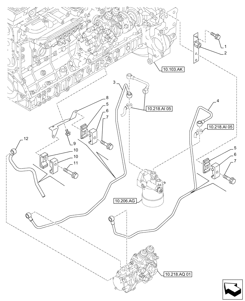 Схема запчастей Case AQ-6UZ1XASS01 - (10.218.AI[04]) - FUEL INJECTOR, LINE (10) - ENGINE