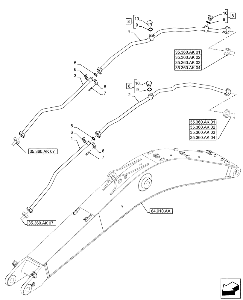 Схема запчастей Case CX500D LC - (35.360.AK[05]) - VAR - 461561, 461865, 461868, 461869 - BOOM, LINE, HAMMER, SHEARS, HIGH FLOW (35) - HYDRAULIC SYSTEMS