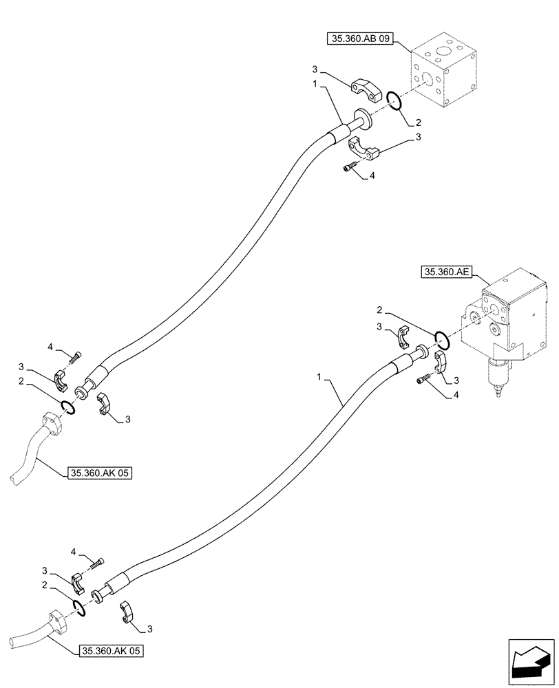 Схема запчастей Case CX500D LC - (35.360.AK[04]) - VAR - 461869 - BOOM, LINES, HAMMER CIRCUIT, HIGH FLOW, SHEARS, W/ ELECTRICAL PROPORTIONAL CONTROL (35) - HYDRAULIC SYSTEMS