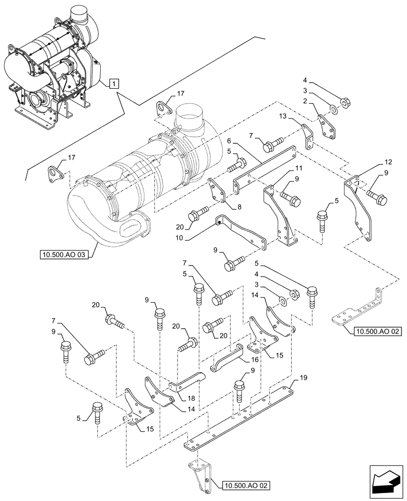 Схема запчастей Case AQ-6UZ1XASS01 - (10.500.AO[01]) - SELECTIVE CATALYTIC REDUCTION, MUFFLER (10) - ENGINE