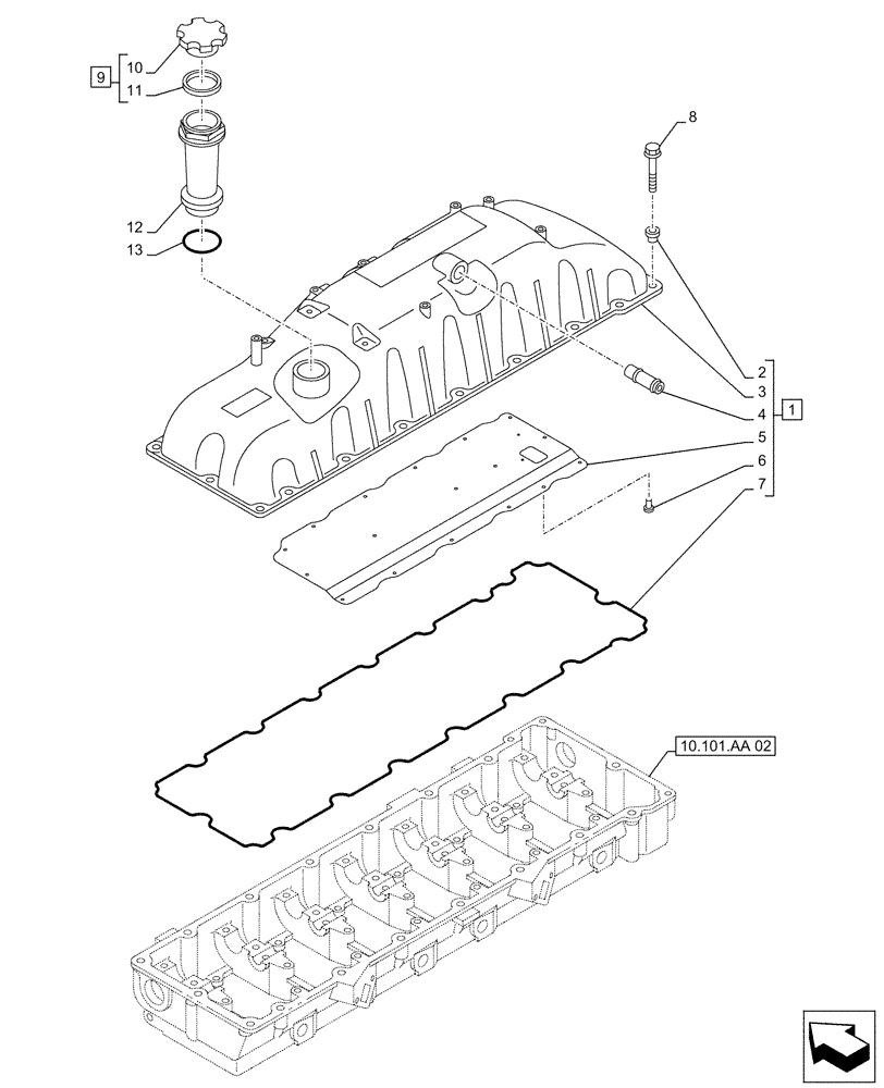 Схема запчастей Case AQ-6UZ1XASS01 - (10.101.AB) - VALVE COVER (10) - ENGINE