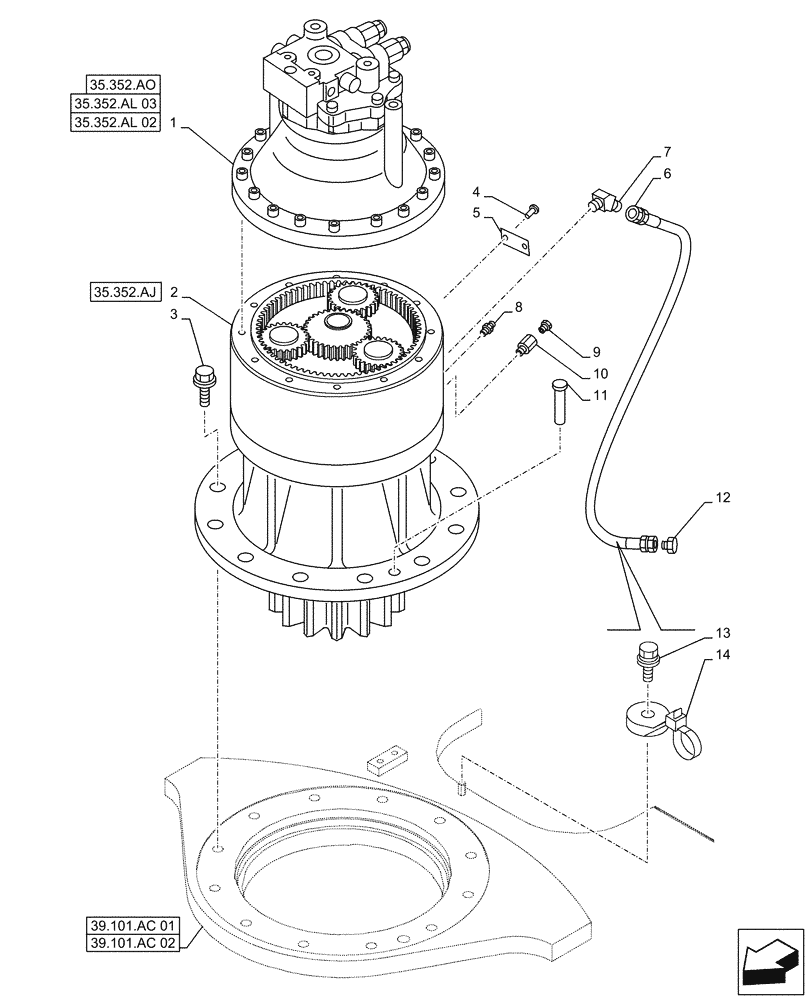Схема запчастей Case CX500D LC - (35.352.AL[01]) - SWING REDUCTION UNIT (35) - HYDRAULIC SYSTEMS
