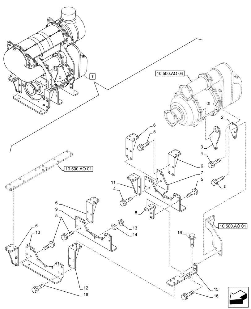 Схема запчастей Case AQ-6UZ1XASS01 - (10.500.AO[02]) - SELECTIVE CATALYTIC REDUCTION, MUFFLER (10) - ENGINE