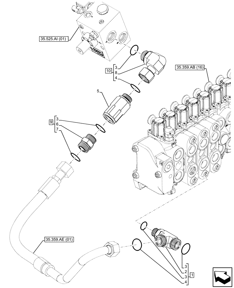 Схема запчастей Case 580SN - (35.525.AA[22]) - VAR - 423083 - AUXILIARY HYDRAULIC, LINES (35) - HYDRAULIC SYSTEMS