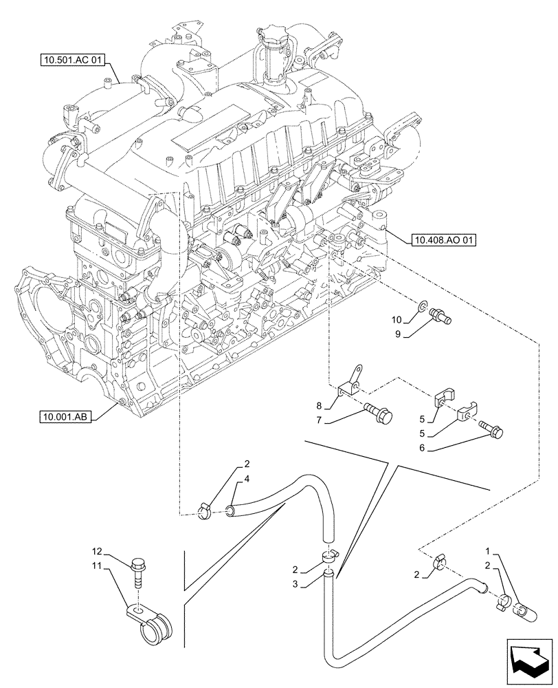 Схема запчастей Case AQ-6UZ1XASS01 - (10.501.AC[05]) - EXHAUST GAS RECIRCULATION, LINE (10) - ENGINE
