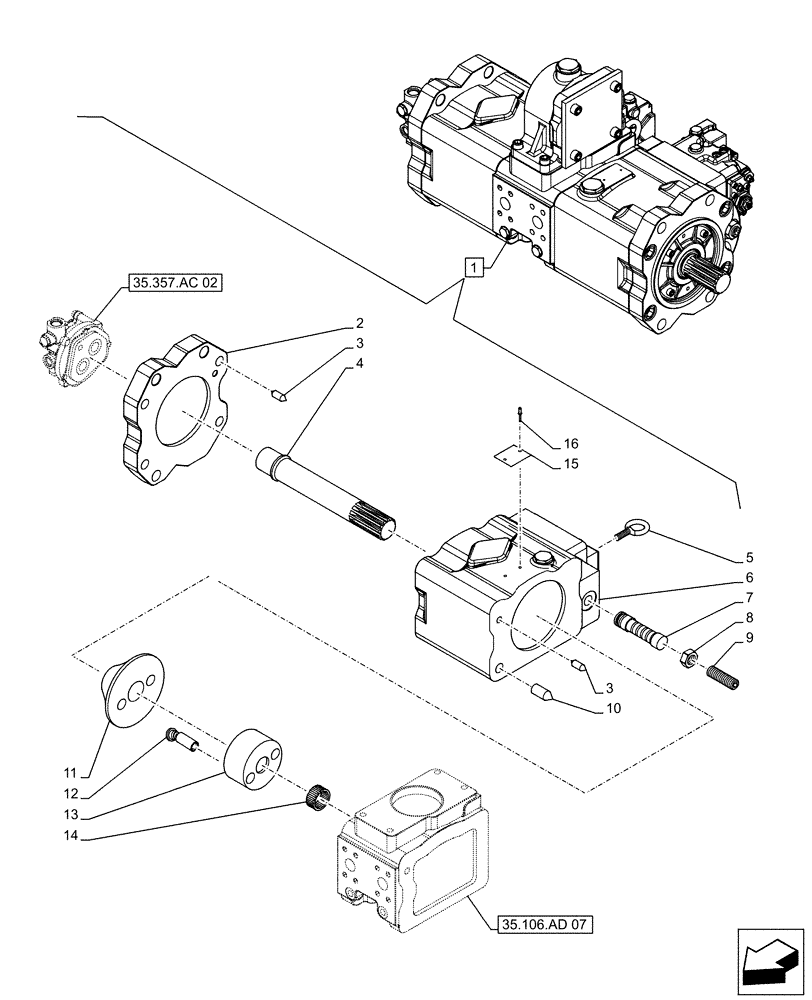 Схема запчастей Case CX490D LC - (35.106.AD[06]) - VAR - 461863 - VARIABLE DELIVERY HYDRAULIC PUMP, CLAMSHELL BUCKET, ROTATION, W/ ELECTRICAL PROPORTIONAL CONTROL, COMPONENTS (35) - HYDRAULIC SYSTEMS