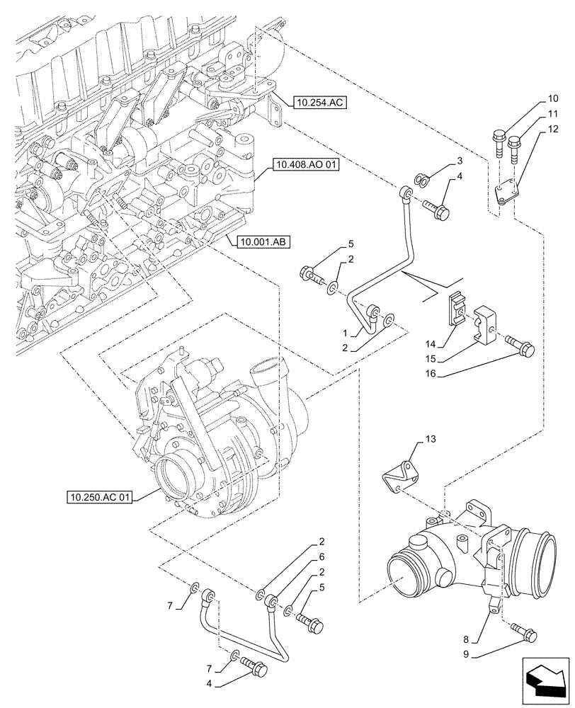 Схема запчастей Case AQ-6UZ1XASS01 - (10.250.AC[02]) - TURBOCHARGER (10) - ENGINE
