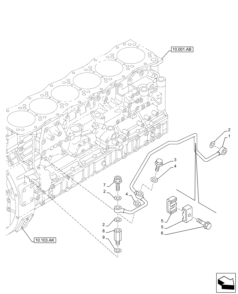 Схема запчастей Case AQ-6UZ1XASS01 - (10.250.AD[02]) - TURBOCHARGER, SUPPLY LINE (10) - ENGINE