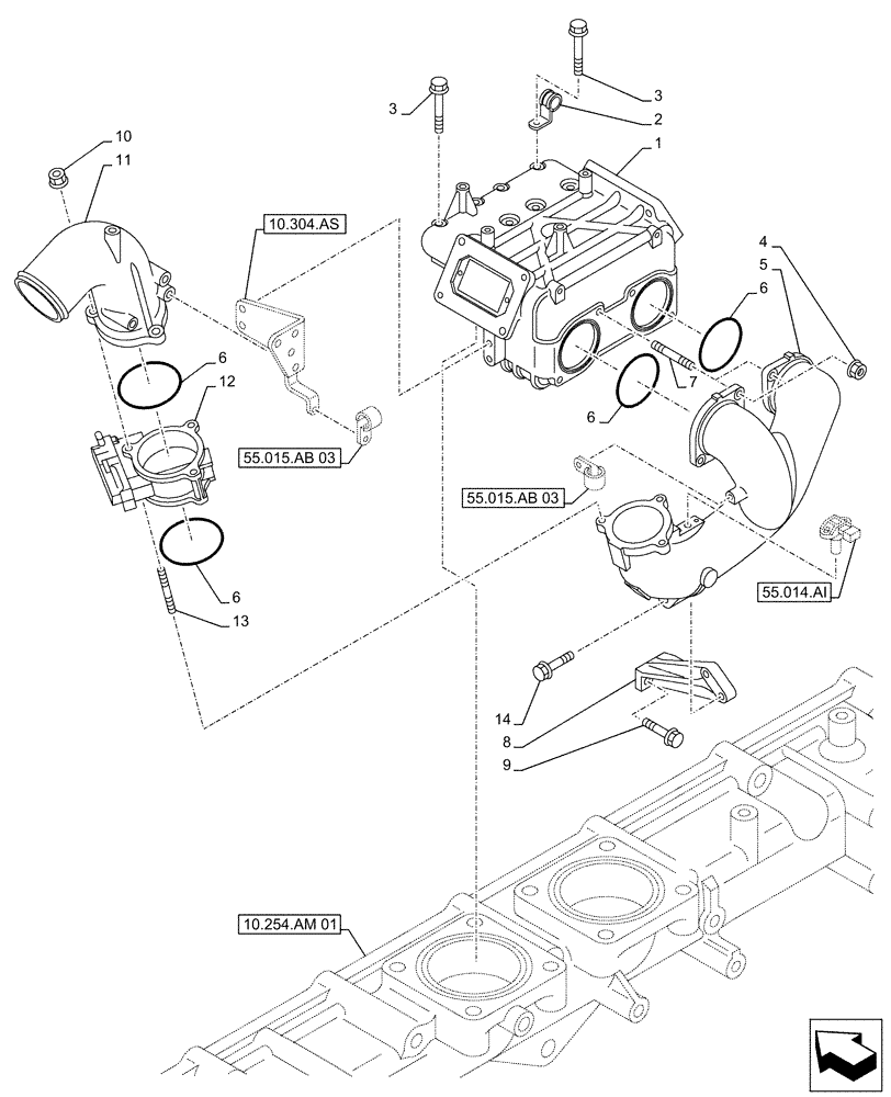 Схема запчастей Case AQ-6UZ1XASS01 - (10.254.AM[02]) - INLET MANIFOLD (10) - ENGINE