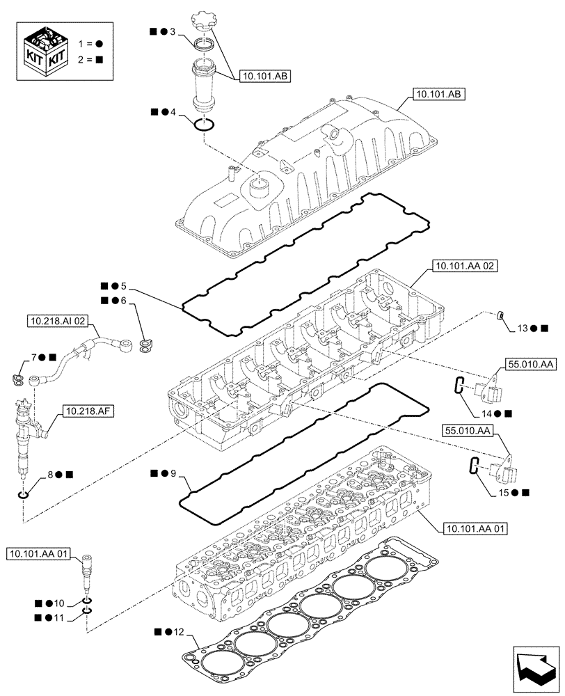 Схема запчастей Case AQ-6UZ1XASS01 - (10.001.AD[03]) - ENGINE, GASKET, SET (10) - ENGINE