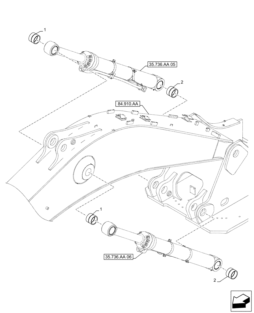 Схема запчастей Case CX500D LC - (84.910.AD[03]) - VAR - 481064 - BOOM, LIFT CYLINDER, BUSHING, SAFETY VALVE (84) - BOOMS, DIPPERS & BUCKETS