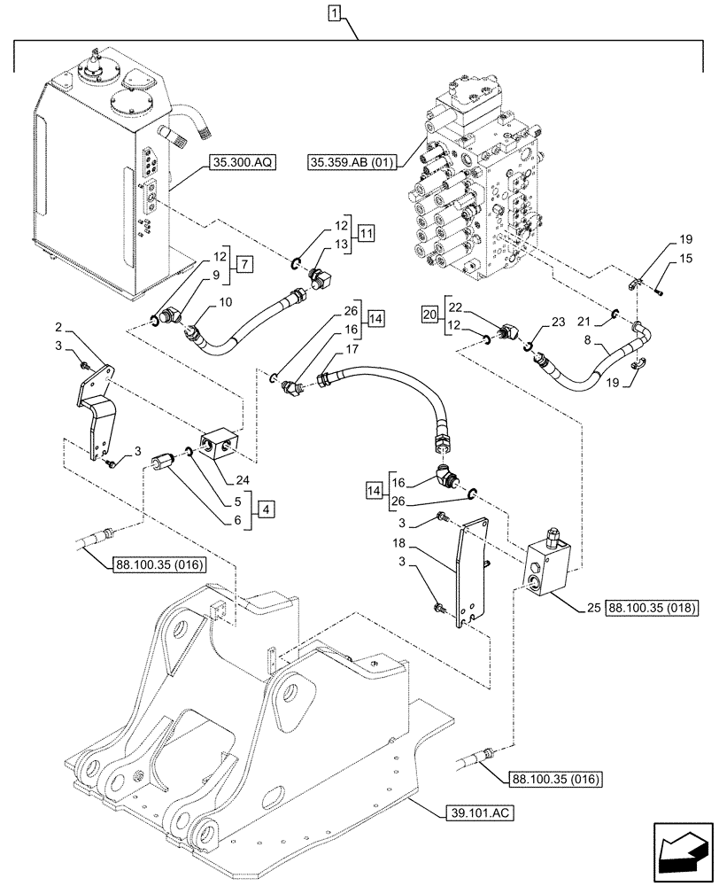 Схема запчастей Case CX300D LC - (88.100.35[017]) - DIA KIT, HAMMER CIRCUIT, W/ HYDRAULIC CONTROL, MANIFOLD VALVE, LINE (88) - ACCESSORIES