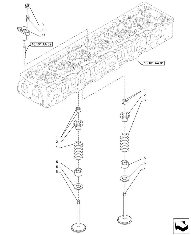 Схема запчастей Case AQ-6UZ1XASS01 - (10.101.AM) - ENGINE, VALVE (10) - ENGINE