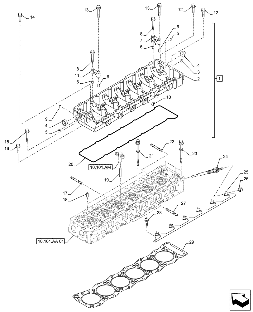 Схема запчастей Case AQ-6UZ1XASS01 - (10.101.AA[02]) - CYLINDER HEAD (10) - ENGINE