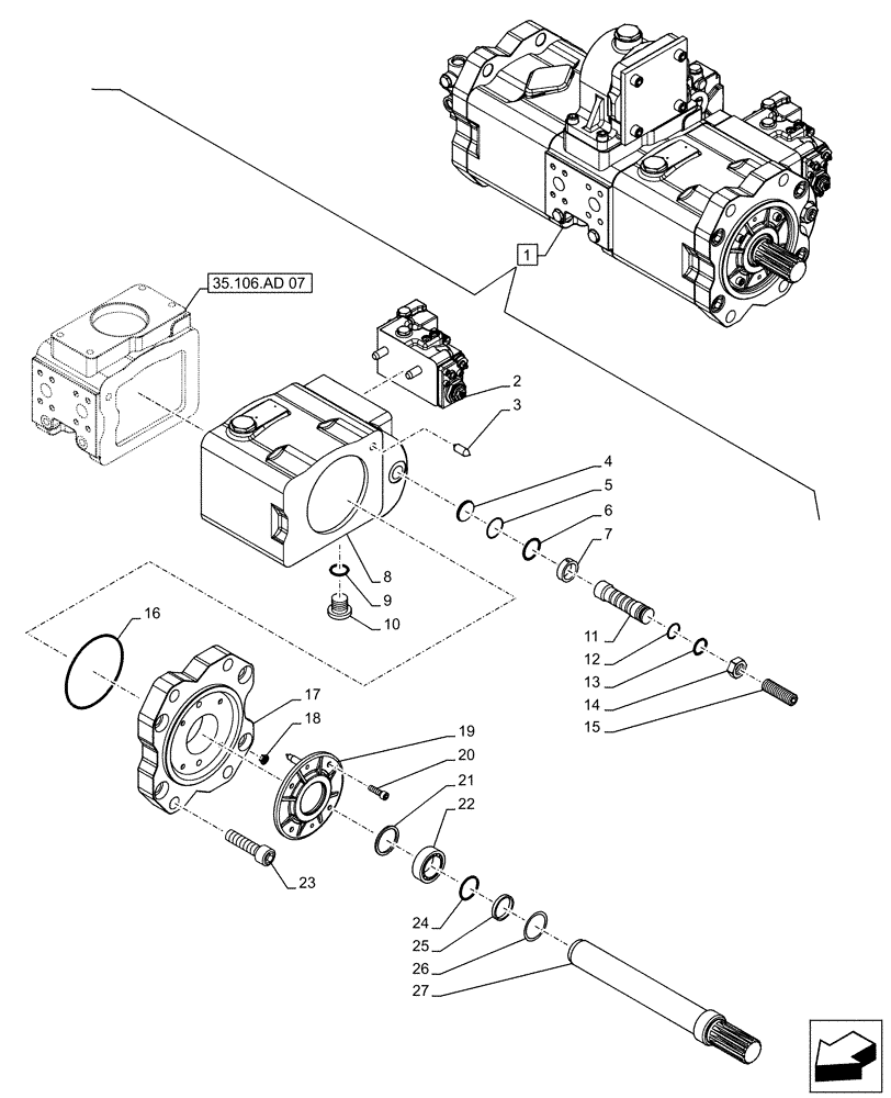 Схема запчастей Case CX500D LC - (35.106.AD[08]) - VAR - 461863 - VARIABLE DELIVERY HYDRAULIC PUMP, CLAMSHELL BUCKET, ROTATION, W/ ELECTRICAL PROPORTIONAL CONTROL, COMPONENTS (35) - HYDRAULIC SYSTEMS