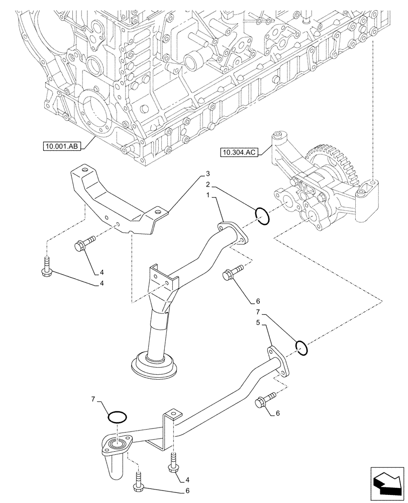 Схема запчастей Case AQ-6UZ1XASS01 - (10.304.AL) - ENGINE OIL PUMP, SUCTION LINE (10) - ENGINE