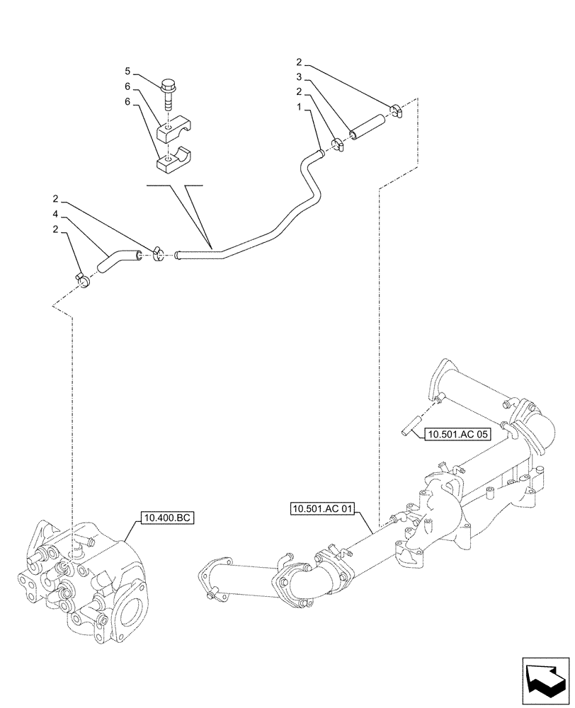 Схема запчастей Case AQ-6UZ1XASS01 - (10.501.AC[04]) - EXHAUST GAS RECIRCULATION, LINE (10) - ENGINE