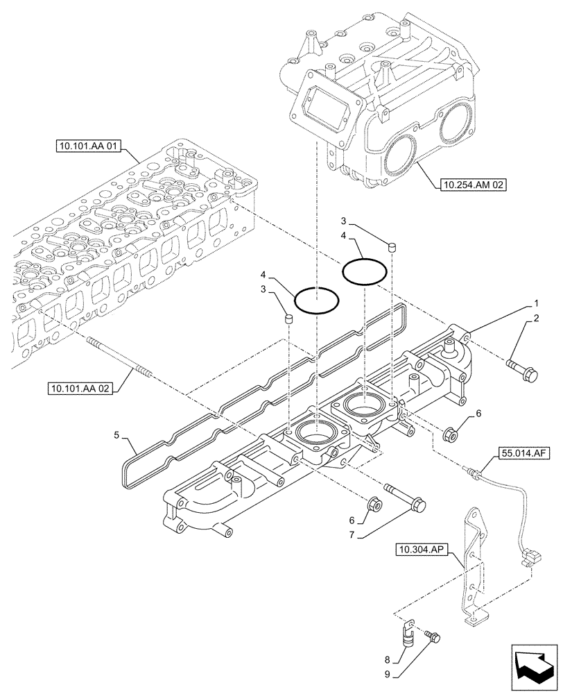 Схема запчастей Case AQ-6UZ1XASS01 - (10.254.AM[01]) - INLET MANIFOLD (10) - ENGINE