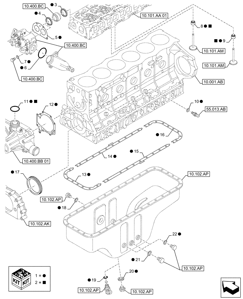 Схема запчастей Case AQ-6UZ1XASS01 - (10.001.AD[04]) - ENGINE, GASKET, SET (10) - ENGINE