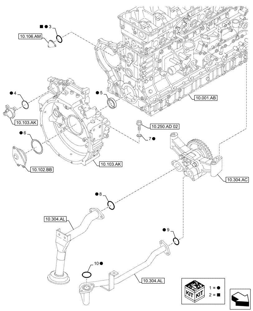 Схема запчастей Case AQ-6UZ1XASS01 - (10.001.AD[08]) - ENGINE, GASKET, SET (10) - ENGINE