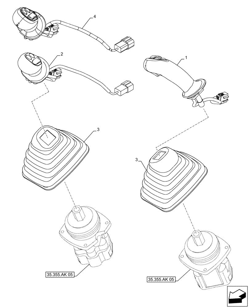 Схема запчастей Case CX490D LC - (35.355.AK[03]) - VAR - 461863 - JOYSTICK (35) - HYDRAULIC SYSTEMS
