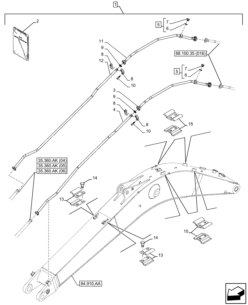 Схема запчастей Case CX300D LC - (88.100.35[015]) - DIA KIT, HAMMER CIRCUIT, W/ HYDRAULIC CONTROL, BOOM, LINE (88) - ACCESSORIES