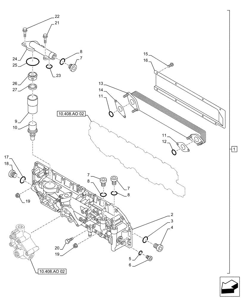 Схема запчастей Case AQ-6UZ1XASS01 - (10.408.AO[01]) - ENGINE, OIL COOLER (10) - ENGINE