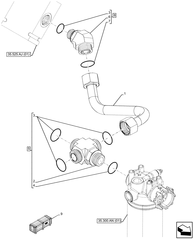Схема запчастей Case 580SN - (35.525.AA[20]) - VAR - 423083 - AUXILIARY HYDRAULIC, LINES (35) - HYDRAULIC SYSTEMS