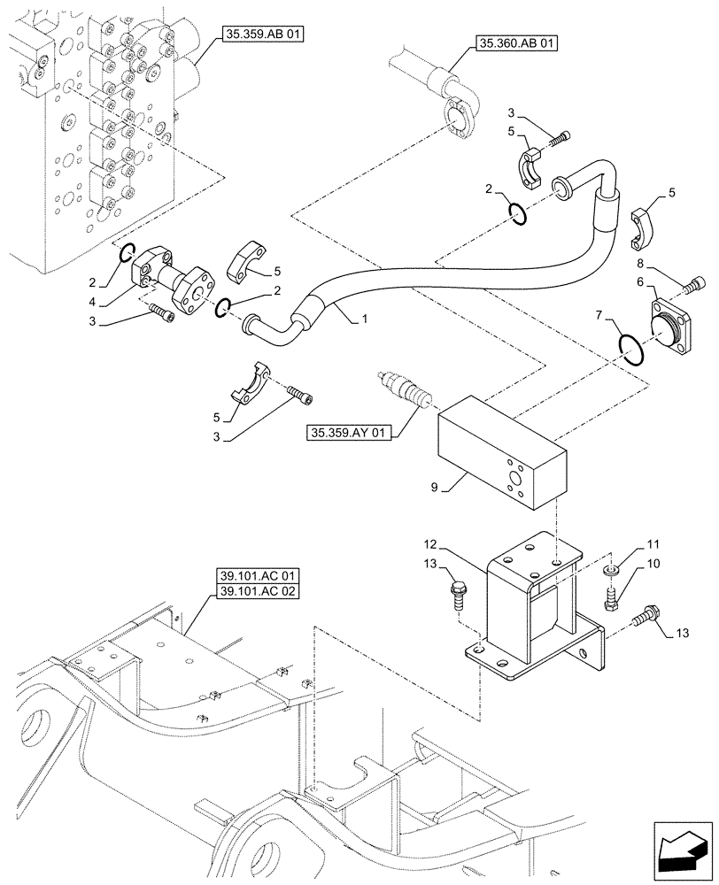 Схема запчастей Case CX500D LC - (35.360.AB[02]) - VAR - 461561, 461865 - HAMMER CIRCUIT, LINES (35) - HYDRAULIC SYSTEMS